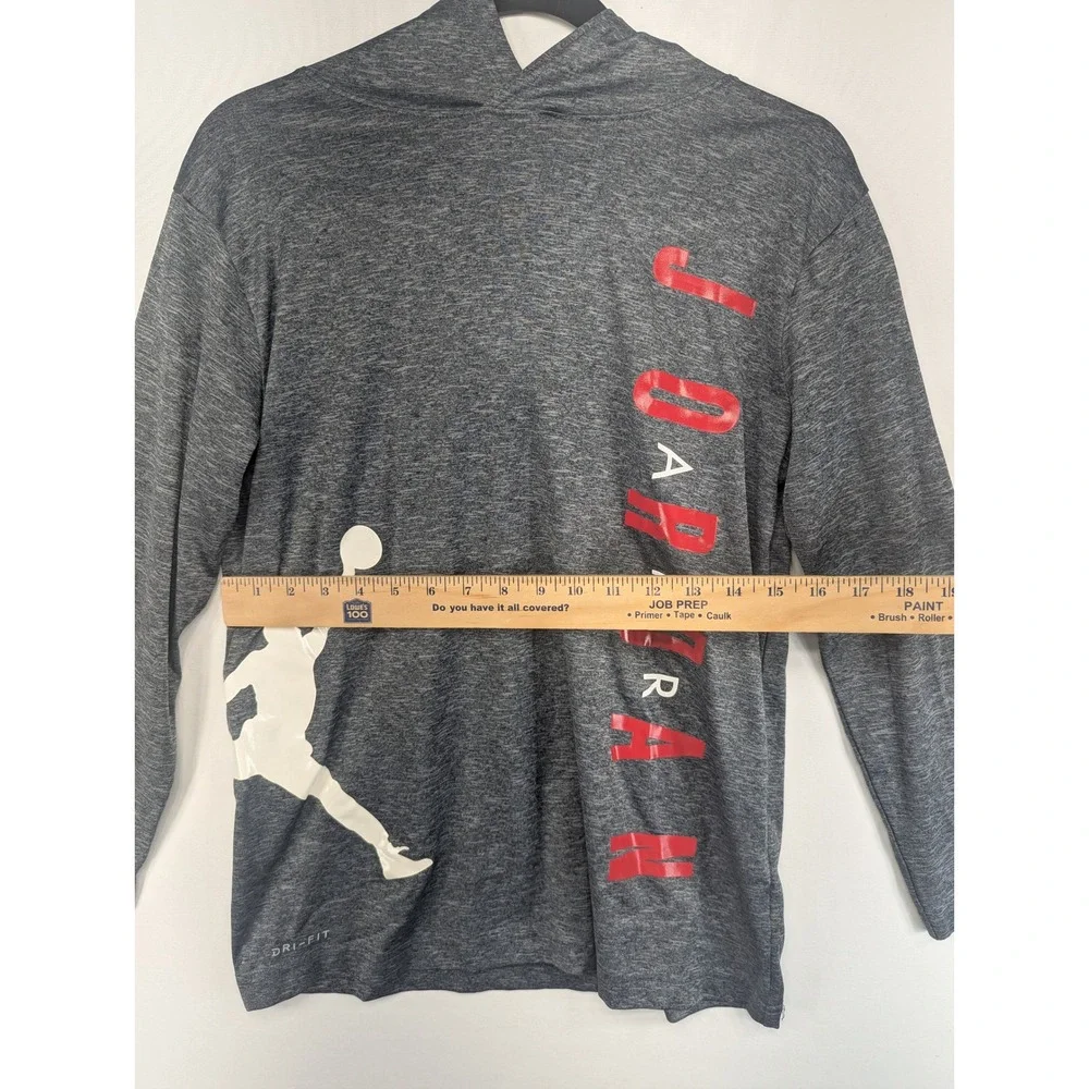 Jordan Boys Dri-FIT Hooded Long Sleeve Shirt Gray Jumpman Graphic Large 12-13Y